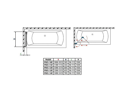 Купить Шторка для ванны Radaway Nes Black PND I 100 L прозрачное в магазине сантехники Santeh-Crystal.ru