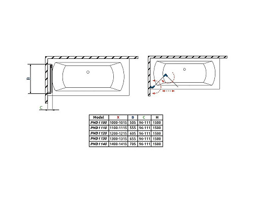 Приобрести Шторка для ванны Radaway Nes PND I 110 L прозрачное в магазине сантехники Santeh-Crystal.ru