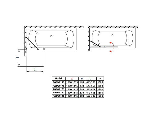 Приобрести Шторка для ванны Radaway Nes PND II 100 L прозрачное в магазине сантехники Santeh-Crystal.ru