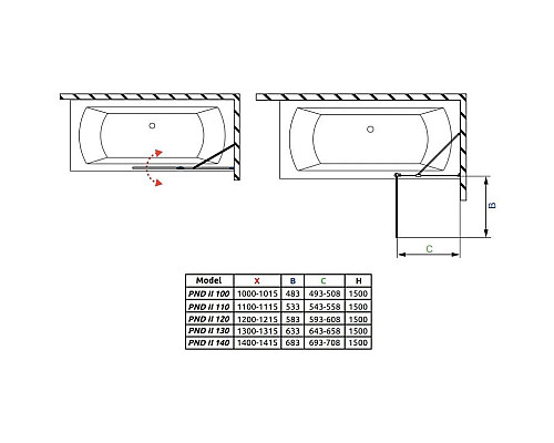 Купить Шторка для ванны Radaway Nes PND II 120 R прозрачное в магазине сантехники Santeh-Crystal.ru