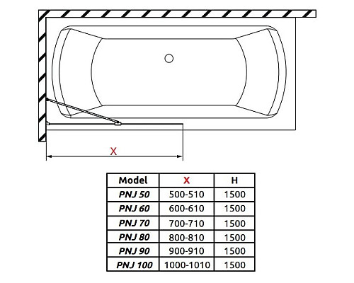 Купить Шторка для ванны Radaway Idea PNJ 70 10001070-01-01 прозрачное в магазине сантехники Santeh-Crystal.ru