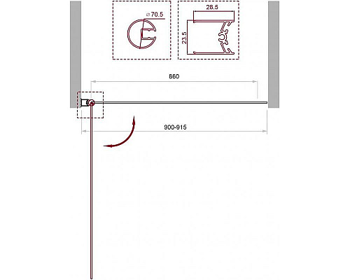 Приобрести Шторка для ванны 90 см BelBagno UNO-V-1-90/150-P-Cr текстурное стекло в магазине сантехники Santeh-Crystal.ru