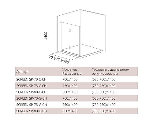 Приобрести Боковая стенка 80 см Good Door Screen SP-80-C-CH прозрачное в магазине сантехники Santeh-Crystal.ru