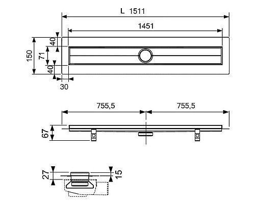 Заказать Душевой канал 1443 мм хром Tece TECEdrainline steel II 601500 + 650000 + 660016 + 601582 в магазине сантехники Santeh-Crystal.ru