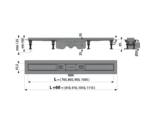 Заказать Душевой канал 844 мм нержавеющая сталь AlcaPlast APZ12 Solid APZ12-850 + SOLID-850M в магазине сантехники Santeh-Crystal.ru