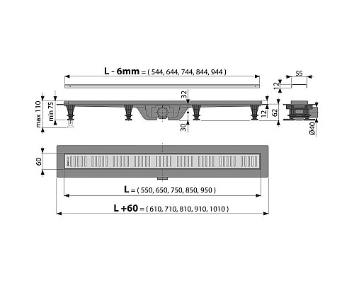 Купить Душевой канал 544 мм нержавеющая сталь AlcaPlast APZ10 Simple APZ10-550M в магазине сантехники Santeh-Crystal.ru