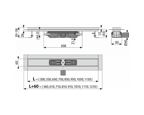 Купить Душевой канал 294 мм глянцевый хром AlcaPlast APZ106 Design APZ106-300 + DESIGN-300LN в магазине сантехники Santeh-Crystal.ru