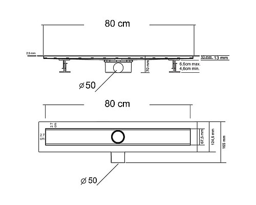 Душевой трап (лоток) Vincea Optima Blok SAY.601.80.B.M.S.BLOK 80 см, с решеткой, перфорированный, черный матовый