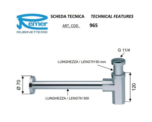 Приобрести Сифон для раковины Remer 965114DO в магазине сантехники Santeh-Crystal.ru
