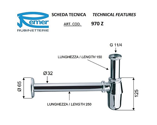 Заказать Сифон для раковины Remer 970Z114 в магазине сантехники Santeh-Crystal.ru