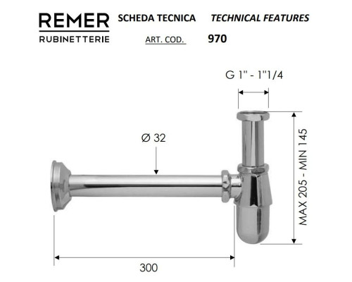 Заказать Сифон для раковины Remer 970114DO в магазине сантехники Santeh-Crystal.ru