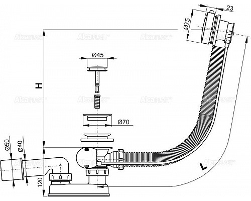 Приобрести Слив-перелив для ванны AlcaPlast A551K в магазине сантехники Santeh-Crystal.ru