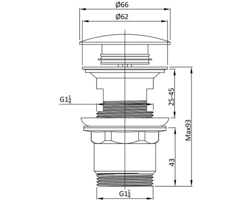 Донный клапан для раковины Vincea DPU-1B01GM с переливом, вороненая сталь