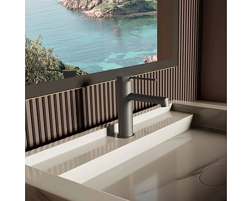 Смеситель для раковины Vincea Rim VBF-2RM1GM без донного клапана, вороненая сталь