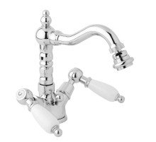 Смеситель для биде с донным клапаном хром, ручки белые Cezares First FIRST-BS2-01-Bi