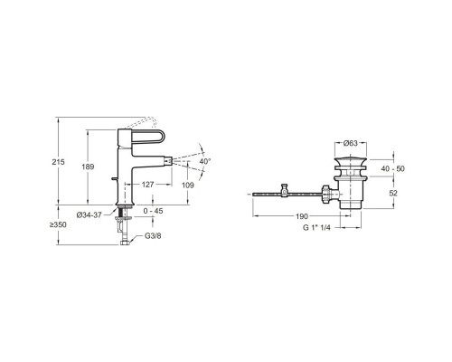 Приобрести Смеситель для биде с донным клапаном Jacob Delafon Odeon Rive Gauche E21033-00-CP в магазине сантехники Santeh-Crystal.ru