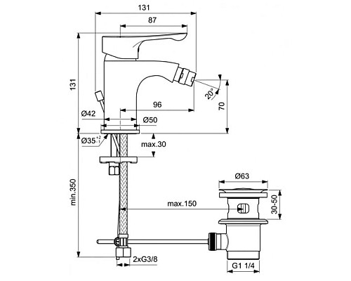 Купить Смеситель для биде с донным клапаном Ideal Standard Dot 2.0 BC324AA в магазине сантехники Santeh-Crystal.ru