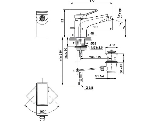 Купить Смеситель для биде с донным клапаном Ideal Standard Conca BC760AA в магазине сантехники Santeh-Crystal.ru