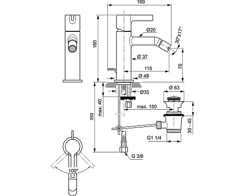 Заказать Смеситель для биде с донным клапаном Ideal Standard Joy BC784AA в магазине сантехники Santeh-Crystal.ru