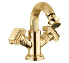 Смеситель на биде с донным клапаном золото 24 карата, ручки металл Cezares Olimp OLIMP-BS2-03/24-O