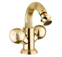 Смеситель на биде с донным клапаном золото 24 карат, ручки металл Cezares Olimp OLIMP-BS2-03/24-M