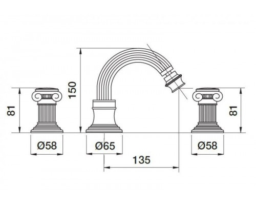 Заказать Смеситель для биде на три отверстия золото 24 карата, ручки металл Cezares Olimp OLIMP-BBS2-03/24-O в магазине сантехники Santeh-Crystal.ru