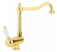 Смеситель для кухни с регулируемым углом наклона излива золото 24 карат, ручка белая Cezares Elite ELITE-LLPM2-03/24-Bi