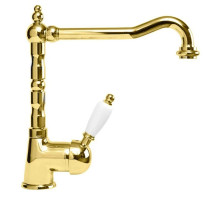 Смеситель для кухни золото 24 карат, ручка белая Cezares Elite ELITE-LLM2-03/24-Bi