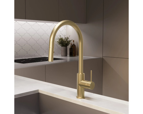 Смеситель для кухни Vincea City VKF-2C1BG с выдвижным изливом, золотой матовый