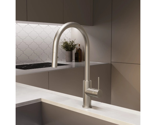 Смеситель для кухни Vincea City VKF-2C1BN с выдвижным изливом, сатин