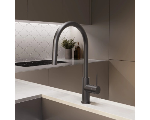 Смеситель для кухни Vincea City VKF-2C1GM с выдвижным изливом, вороненая сталь