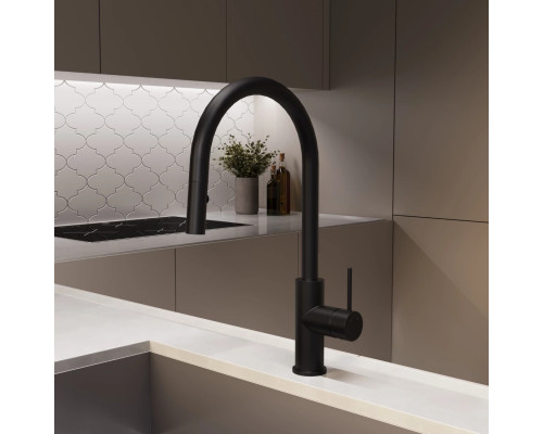 Смеситель для кухни Vincea City VKF-2C1MB с выдвижным изливом, черный матовый