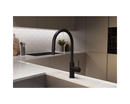 Смеситель для кухни Vincea City VKF-2C1MB с выдвижным изливом, черный матовый