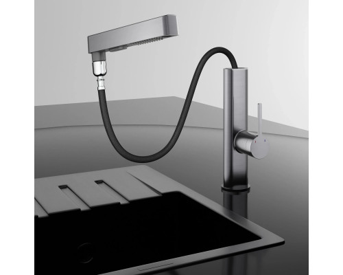 Смеситель для кухни Vincea VKF-22GM с выдвижным изливом, вороненая сталь
