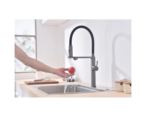 Смеситель для кухни Vincea VKF-119GM с подключением к фильтру, гибким изливом, вороненая сталь