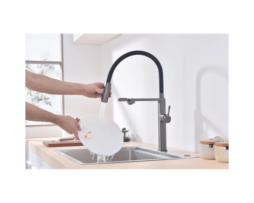 Смеситель для кухни Vincea VKF-119GM с подключением к фильтру, гибким изливом, вороненая сталь