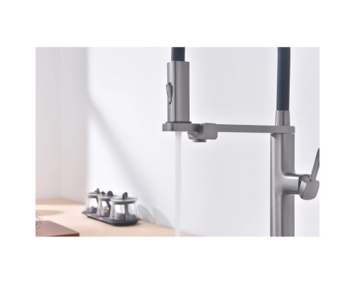 Смеситель для кухни Vincea VKF-119GM с подключением к фильтру, гибким изливом, вороненая сталь