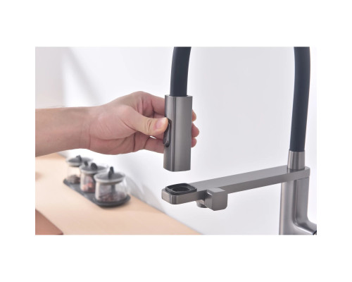 Смеситель для кухни Vincea VKF-119GM с подключением к фильтру, гибким изливом, вороненая сталь