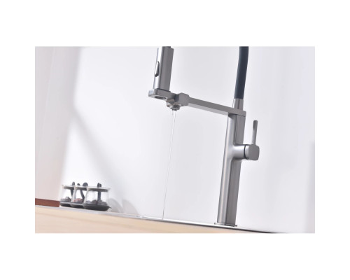 Смеситель для кухни Vincea VKF-119GM с подключением к фильтру, гибким изливом, вороненая сталь