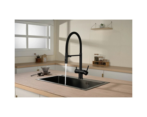 Смеситель для кухни Vincea VKF-120MB с подключением к фильтру, гибким изливом, черный матовый