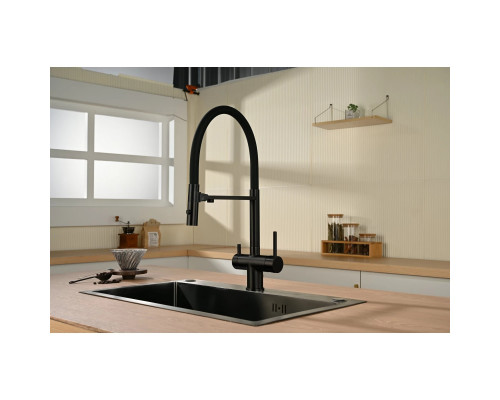 Смеситель для кухни Vincea VKF-120MB с подключением к фильтру, гибким изливом, черный матовый