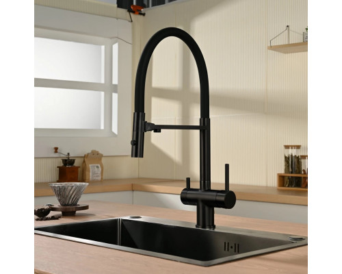 Смеситель для кухни Vincea VKF-120MB с подключением к фильтру, гибким изливом, черный матовый