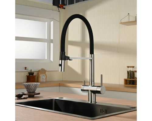 Смеситель для кухни Vincea VKF-120CH с подключением к фильтру, гибким изливом, хром