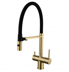 Смеситель для кухни Vincea VKF-120BG с подключением к фильтру, гибким изливом, золотой матовый