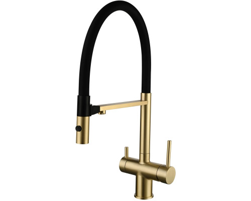 Смеситель для кухни Vincea VKF-120BG с подключением к фильтру, гибким изливом, золотой матовый