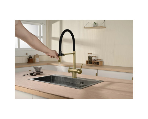 Смеситель для кухни Vincea VKF-120BG с подключением к фильтру, гибким изливом, золотой матовый