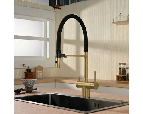 Смеситель для кухни Vincea VKF-120BG с подключением к фильтру, гибким изливом, золотой матовый