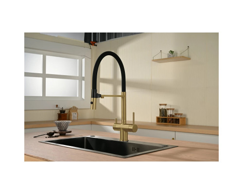 Смеситель для кухни Vincea VKF-120BG с подключением к фильтру, гибким изливом, золотой матовый