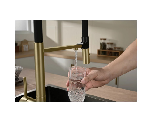 Смеситель для кухни Vincea VKF-120BG с подключением к фильтру, гибким изливом, золотой матовый