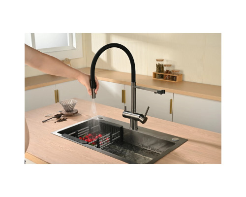 Смеситель для кухни Vincea VKF-120GM с подключением к фильтру, гибким изливом, вороненая сталь